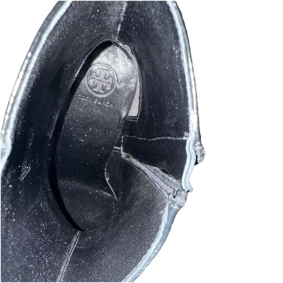 Tory Burch  Brooke Size 8 70 MM Leather Booties Croc Embossed Perfect Black $498 - Picture 6 of 14